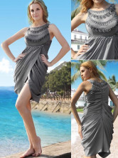 Robe de soirée de livraison rapide en gris moderne en filament composé avec perle 