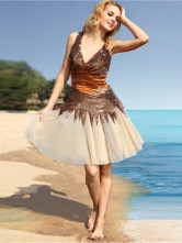 Café Sexy Deep V-Neck perles de soie plissée Robe de cocktail en satin comme Net