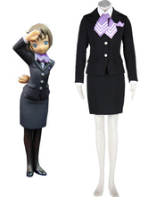 Airhostess Uniform Black Purple 65% Cotton 35% Polyester Cosplay Costume