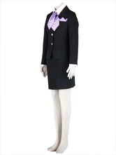Airhostess Uniform Black Purple 65% Cotton 35% Polyester Cosplay Costume