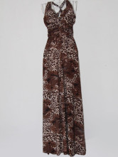 Velours élégant café de la Croix-Retour Leopard robe Maxi Imprimer Femmes