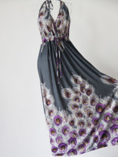 Robe Pour Femme 100% Viscose Motif Plume Grise Magnifique 