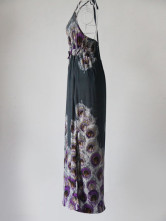 Robe Pour Femme 100% Viscose Motif Plume Grise Magnifique 