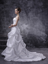 Ball Gown A-line Strapless Beaded Satin Train Wedding Dress