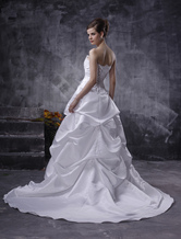 Ball Gown A-line Strapless Beaded Satin Train Wedding Dress