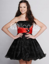 Vestido de tul negro falda de raso neto de Baile de Fiesta Vestido