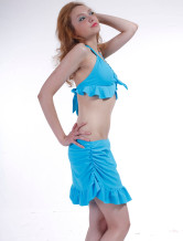 Cute Blue Nylon Two-Piece Ladies Bikini Swimsuit