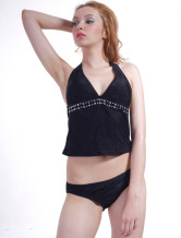 Sexy Black Nylon Two-Piece Ladies Swimsuit