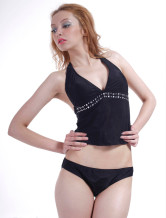 Sexy Black Nylon Two-Piece Ladies Swimsuit