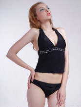 Sexy Black Nylon Two-Piece Ladies Swimsuit