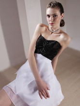 Sexy White Black Organza Strapless Cocktail Dress