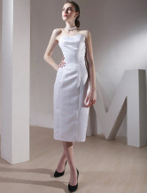Slim White Satin Sweetheart Strapless Mini Wedding Dress