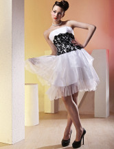 White Black Strapless Multi-Layer Skirt Tulle Cocktail Dress