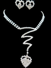 Romantic Copper Rhinestone Heart Necklace Earrings Wedding Bridal Jewelry Set