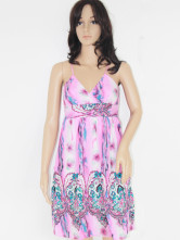 Pink Floral 100% Cotton Spaghetti Womens Print Dress