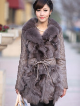 Superbe fourrure Brown Sheep Skin Fox Fur Coat Femmes