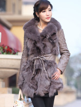 Superbe fourrure Brown Sheep Skin Fox Fur Coat Femmes