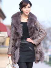 Superbe fourrure Brown Sheep Skin Fox Fur Coat Femmes