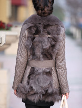 Superbe fourrure Brown Sheep Skin Fox Fur Coat Femmes