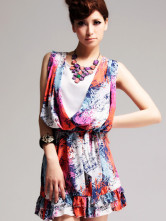 ファッション花Vネックシフォンレディースドレス