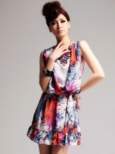 ファッション花Vネックシフォンレディースドレス