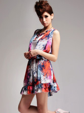 ファッション花Vネックシフォンレディースドレス