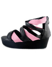 Mode rose et noir 2  '' PU haut talon Sandales Mode Femmes