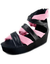 Mode rose et noir 2  '' PU haut talon Sandales Mode Femmes