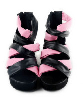 Mode rose et noir 2  '' PU haut talon Sandales Mode Femmes