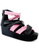 Mode rose et noir 2  '' PU haut talon Sandales Mode Femmes