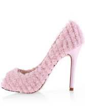 Pink 4 1/3'' High Heel Wool Pigskin Lining Platform Peep Toe Fashion Shoes