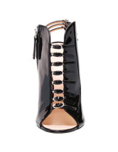 Sandales noires à talons hauts en cuir avec boutons et zip 