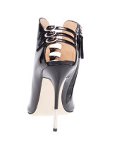 Sandales noires à talons hauts en cuir avec boutons et zip 