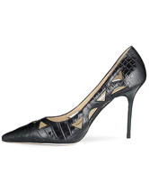 Black 3 1/5'' Heel Sheepskin Hollow-Out Pointed Toe Fashion Shoes
