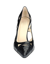 Black 3 1/5'' Heel Sheepskin Hollow-Out Pointed Toe Fashion Shoes