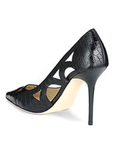Black 3 1/5'' Heel Sheepskin Hollow-Out Pointed Toe Fashion Shoes