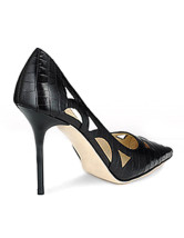 Black 3 1/5'' Heel Sheepskin Hollow-Out Pointed Toe Fashion Shoes