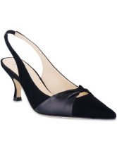 Escarpins-Sandales noires d'orteil aigu et à talons hauts en satin et peau de mouton 