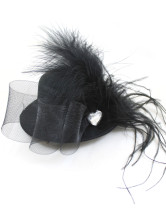 Strass Black Feather Hat gaze de mariage pour la mariée