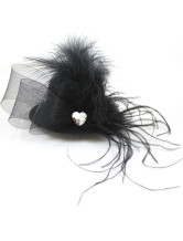 Strass Black Feather Hat gaze de mariage pour la mariée