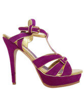 Sandales en violet et d'or à talons hauts avec plate-forme en daim 