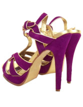 Sandales en violet et d'or à talons hauts avec plate-forme en daim 