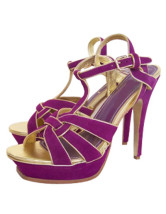 Sandales en violet et d'or à talons hauts avec plate-forme en daim 