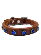 Collier Pour Chien Cuir de Vache Décoration Cercles Bleu Beau 30-34cm*1.4cm*4mm 