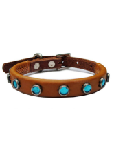 Collier Pour Chien Cuir de Vache Décoration Cercles Bleu Beau 30-34cm*1.4cm*4mm 
