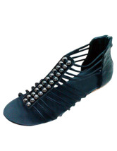 Comfortable Black PU Bead Flat Roman Womens Sandals