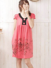 Gorgeous Watermelon Red Knitted Cotton Floral Maternity Dress