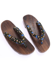 Glamorous Blue Flower Crescent 1 3/5'' Heel Womens Clogs
