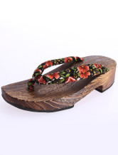 Mode tissu rouge Floral 1 3 / 5  '' Flop bois hauteur du talon Flip