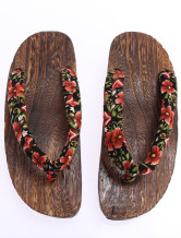 Fashion Red Floral Cloth 1 3/5'' Heel Height Wood Flip Flop